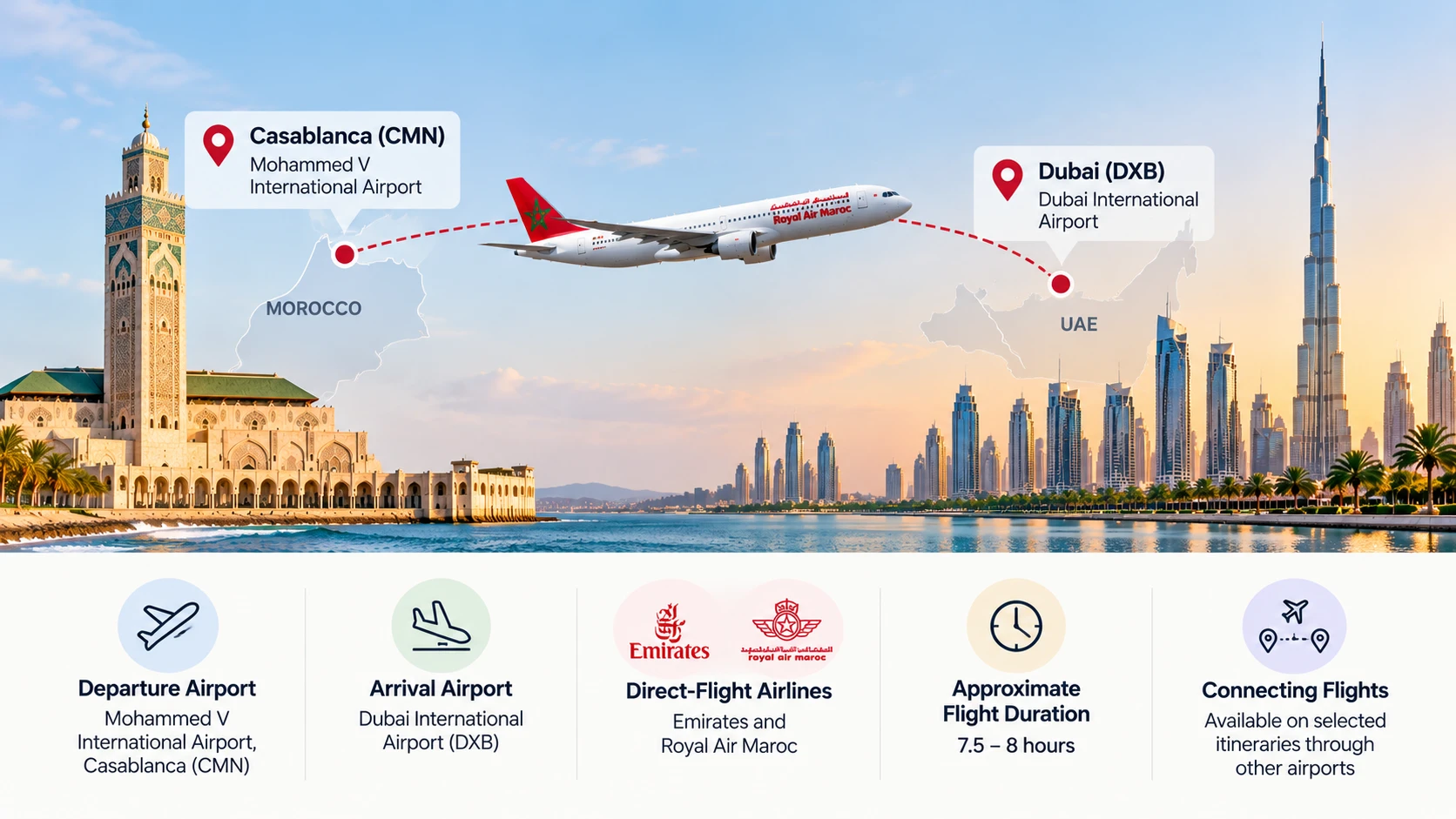 Flights from Morocco to Dubai: Airlines, Routes & Flight Time